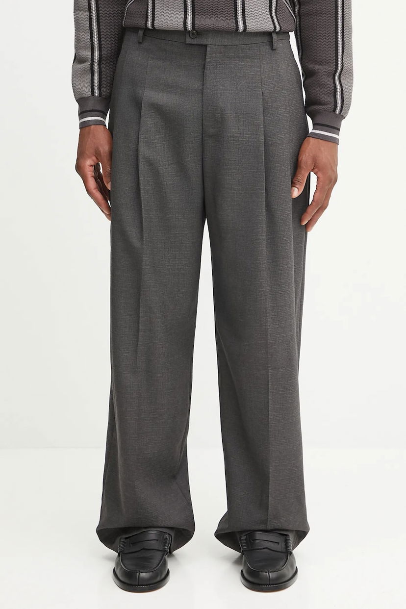 Nohavice KENZO Wool Weave Straight Tailored Pleated Trousers Šedá | FF65PA3689ID