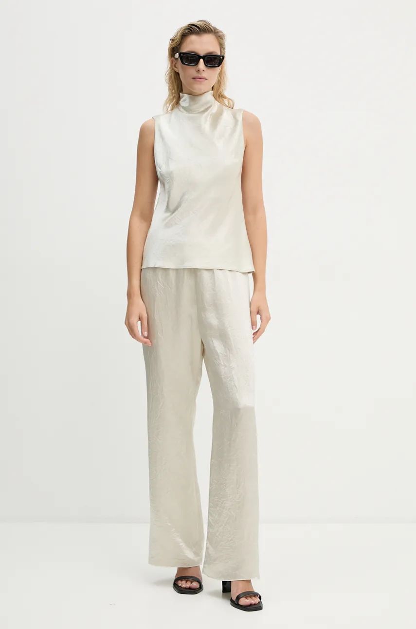Nohavice Nanushka Brenda High Waisted Wide Leg Pants Béžová | NW24PFOW13571, 1