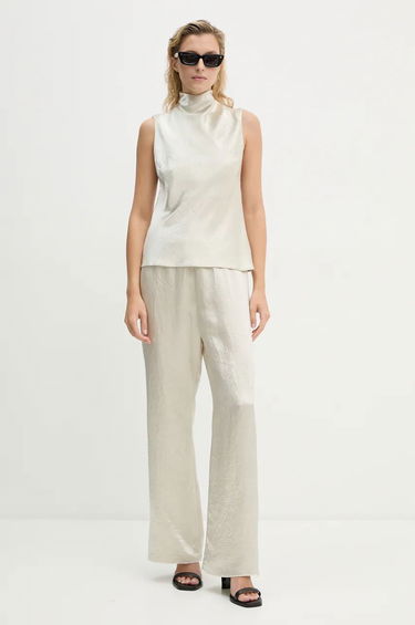 Nohavice Nanushka Brenda High Waisted Wide Leg Pants Béžová | NW24PFOW13571, 1