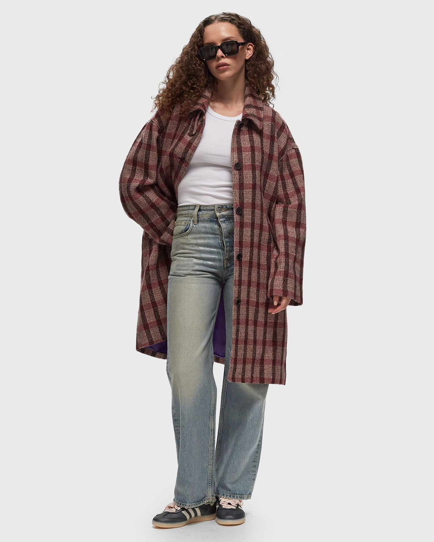 Kabáty American Vintage TURSBURG Coat Fialová | TUR17AH24-TARTAN-POIVRE-ROUGE, 1