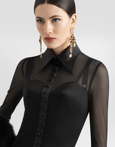 Šaty Dolce & Gabbana Dolce & Gabbana Tulle Shirt Dress with Satin Details Čierna | F6TRGTFLREYN0000, 3