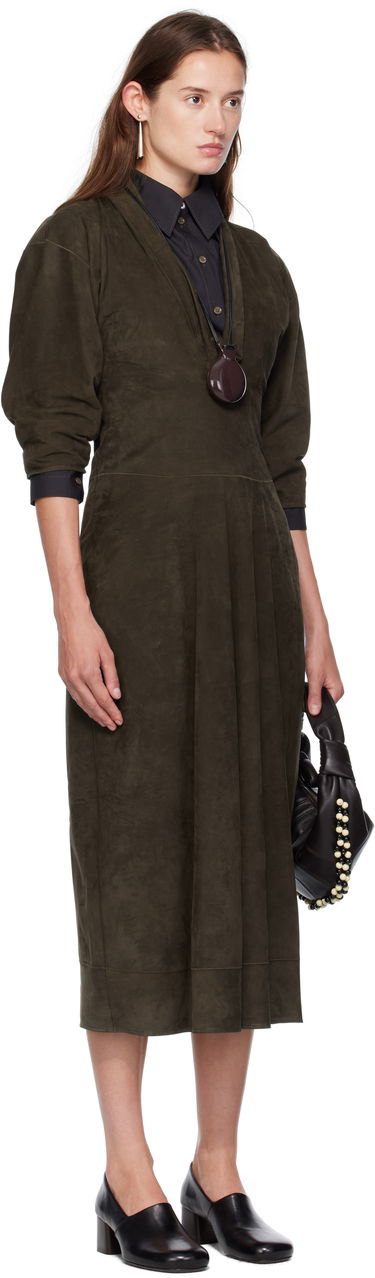 Šaty LEMAIRE Lemaire V-Neck Nubuck Midi Dress Zelené | DR1122 LL0148, 1