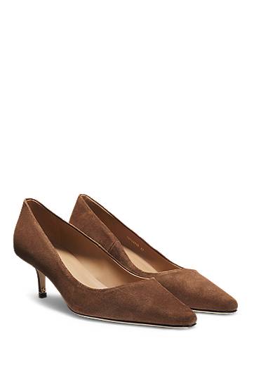 Doplnky BOSS Suede Pointed-Toe Kitten Heel Pumps Hnedá | 50542815, 0