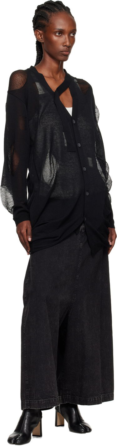 Sveter Yohji Yamamoto YOHJI YAMAMOTO Plain Stitch & Pattern Draped Cardigan Čierna | FP-K12-982, 3