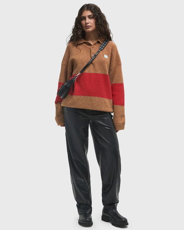 Sveter American Vintage American Vintage GYLSON Knit Polo Sweater Hnedá | GYL18AH24-BEIGE-RAYE-FUCHSIA-CHINE, 1