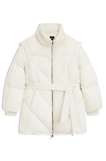 Prešívaná bunda BOSS High-Neck Water-repellent Quilted Puffer Jacket with Belt Biela | 50547306