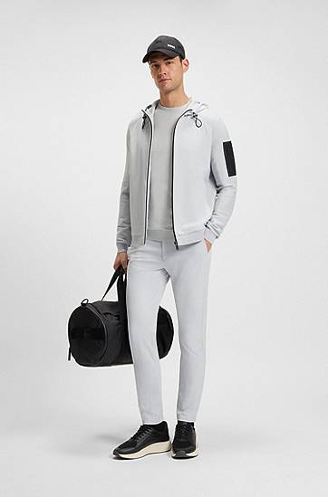 Bunda BOSS Comfort-Stretch Knit Hybrid Jacket Šedá | 50541956, 1