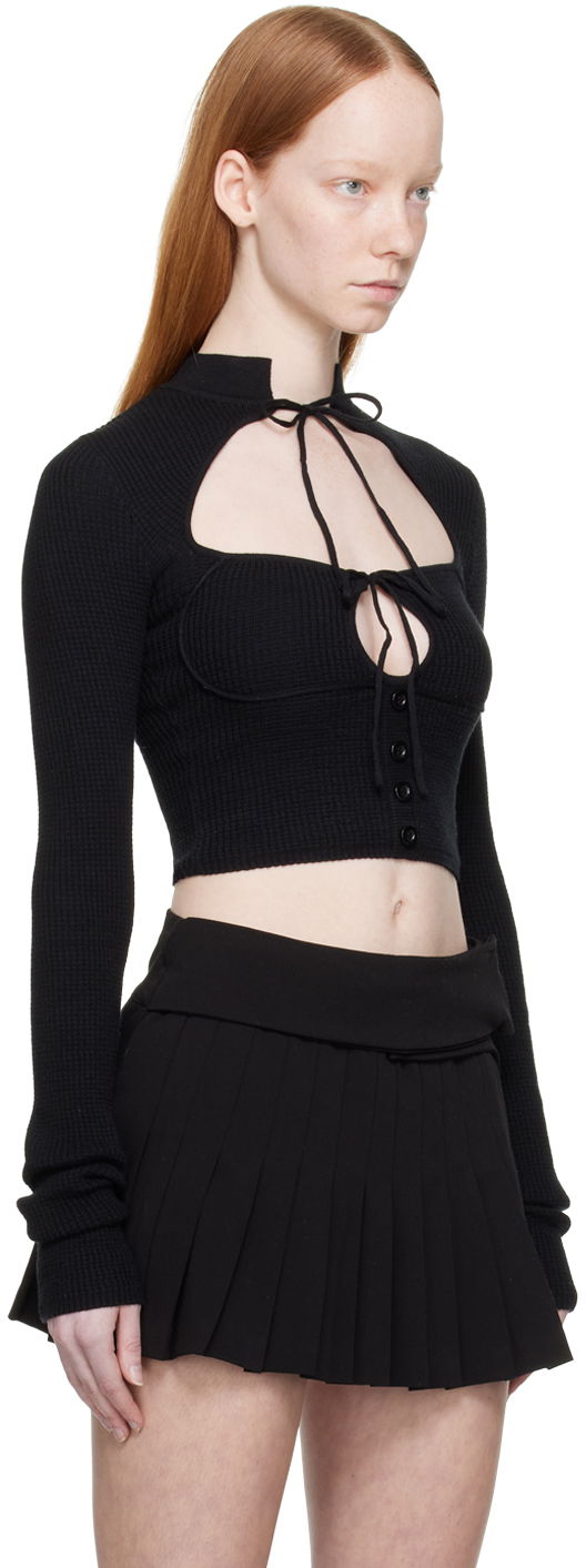 Crop Top GUIZIO Guizio Long Sleeve Tie-Front Cropped Top Čierna | DGF21B909, 1