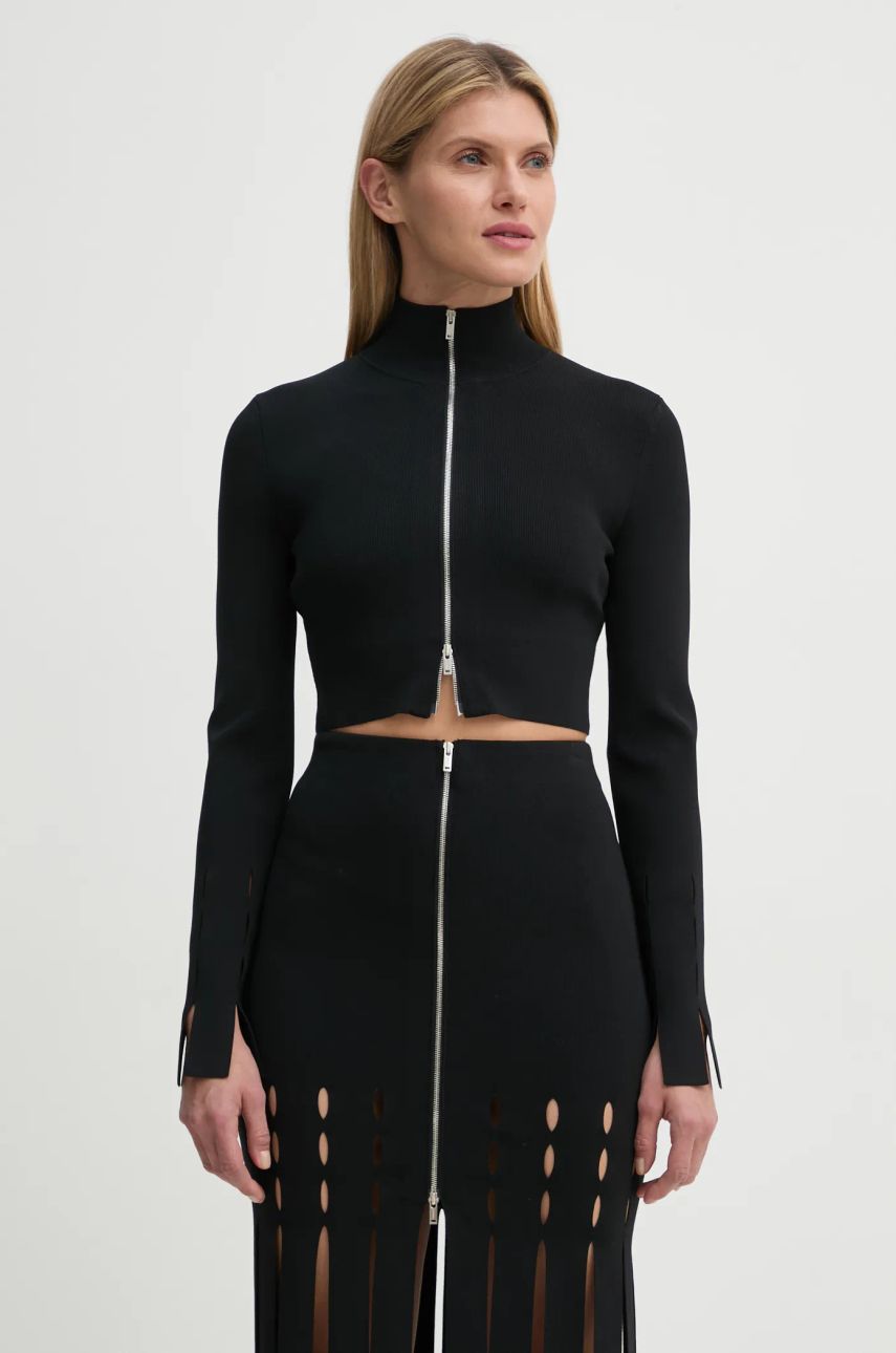 Black Zip-Up Knit Top and Skirt Set