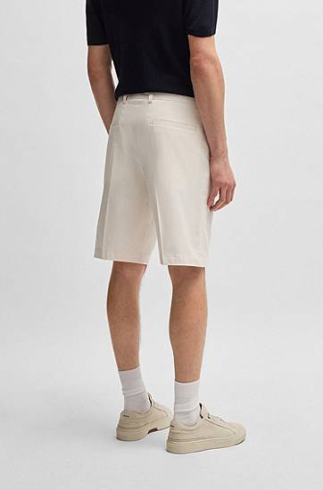 Šortky BOSS Tapered-Fit Cotton-Silk Blend Stretch Shorts Biela | 50538678, 1