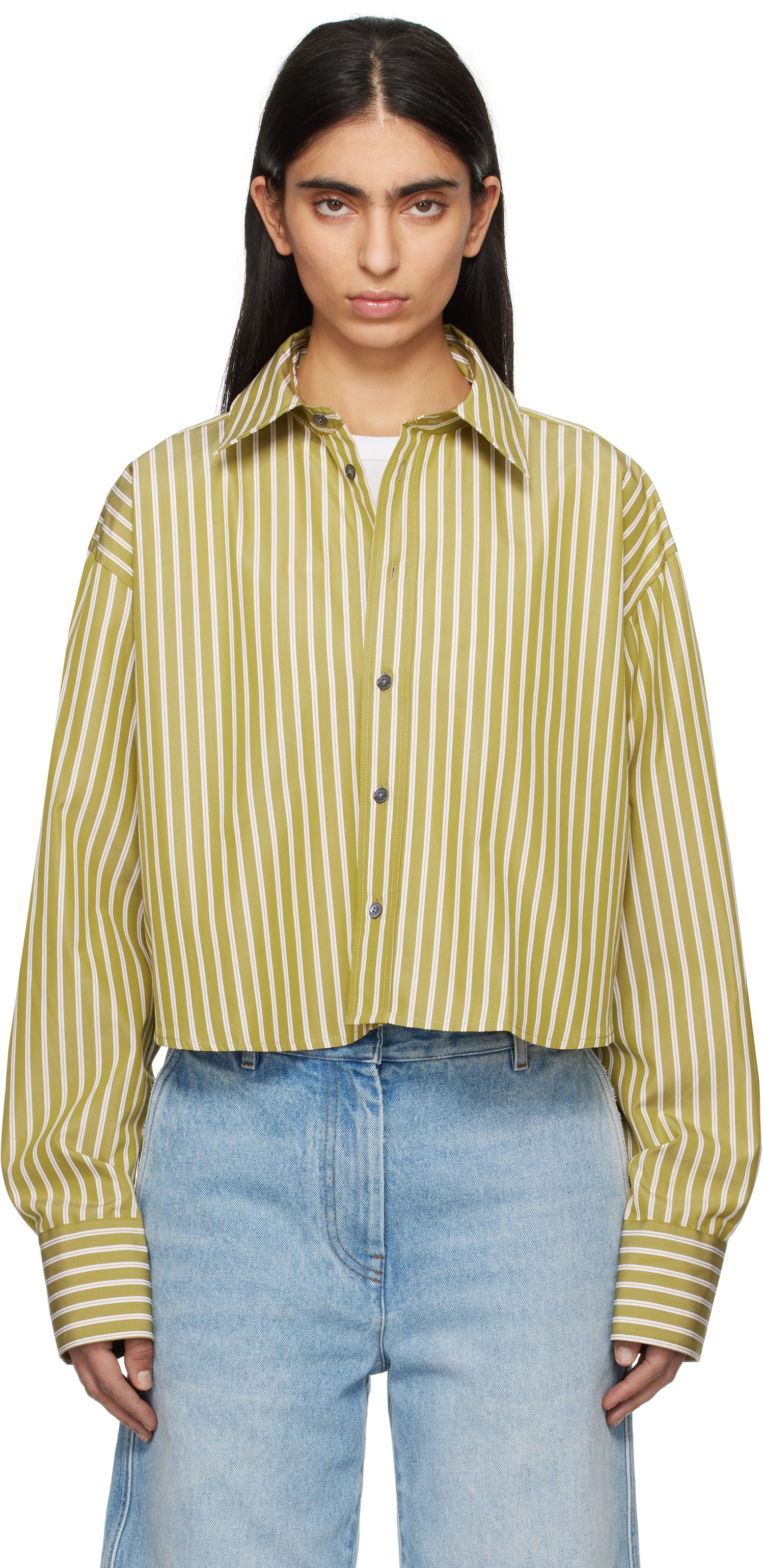 Košeľa AMI AMI Paris Cropped Oversized Striped Shirt Zelené | USH121.CO0108, 0