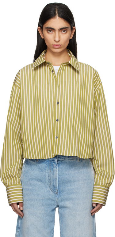 Košeľa AMI AMI Paris Cropped Oversized Striped Shirt Zelené | USH121.CO0108, 0