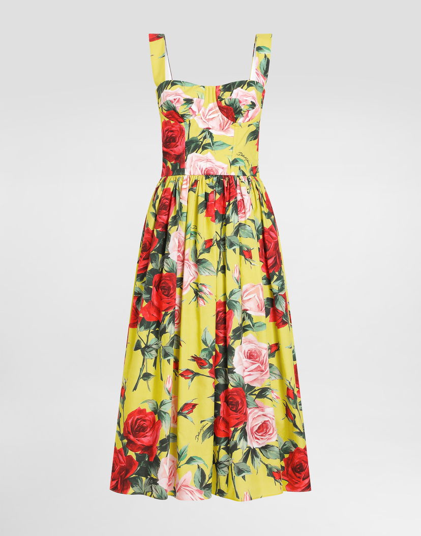 Šaty Dolce & Gabbana Dolce & Gabbana Rose Print Cotton Midi Sundress Žltá | F6ZT1THS5TFHG5JD
