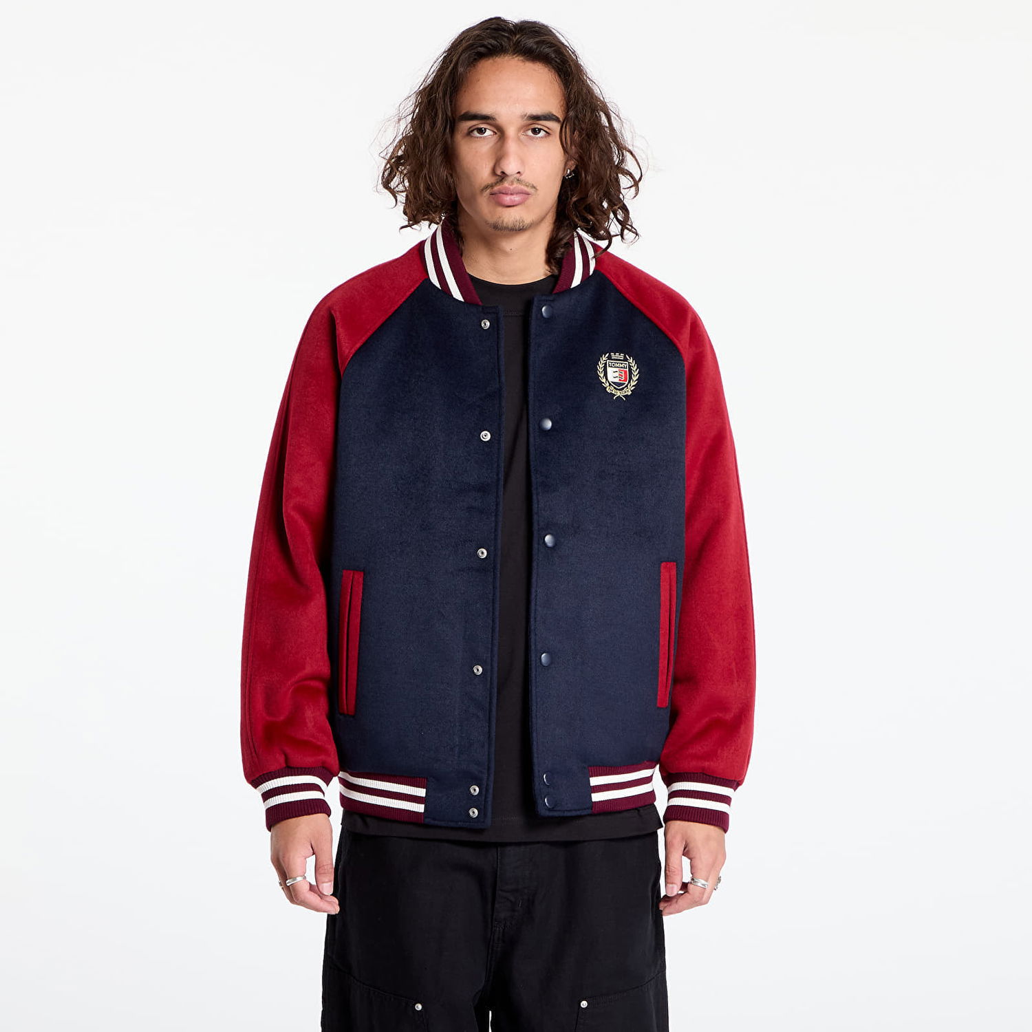 Bomber bunda Tommy Hilfiger Wool Blend Crest Bomber Dark Night Navy/ Regatta Red Navy | DM0DM19631 C1G, 0