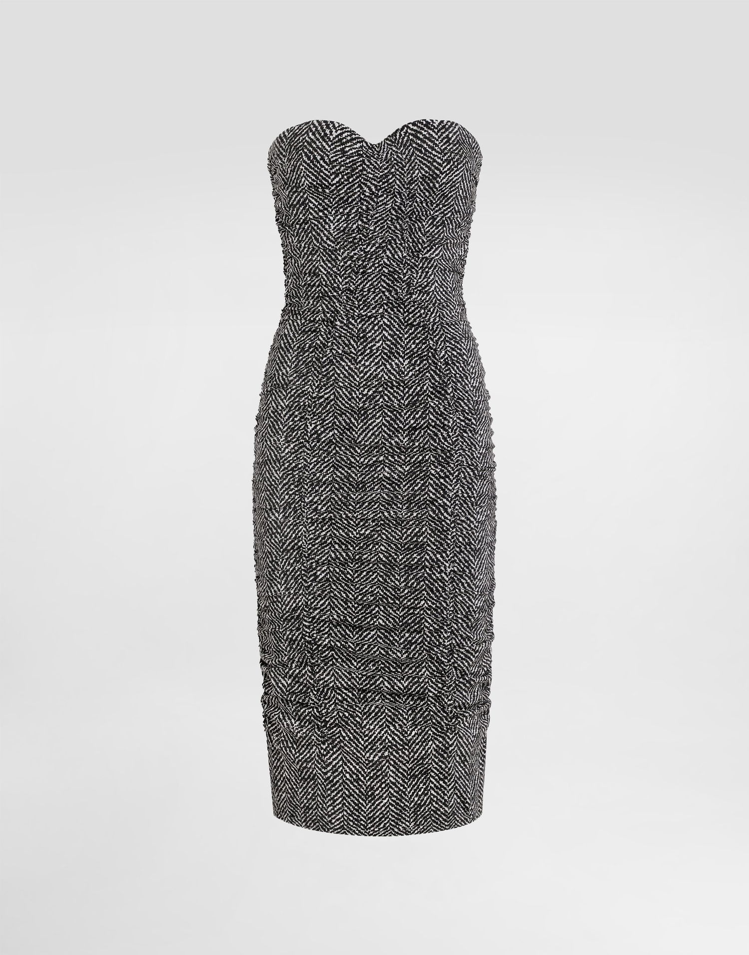 Šaty Dolce & Gabbana Dolce & Gabbana Habotai Silk Strapless Chevron Print Dress Čierna | F6TWCTFSA7ZHH5QS, 0