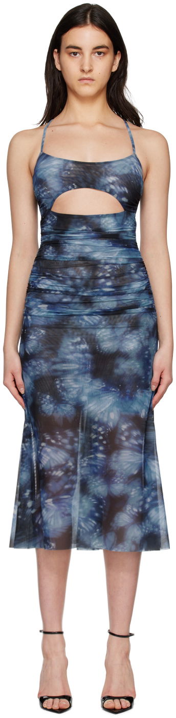 Šaty MISBHV Butterfly Print Cut-Out Midi Dress Modrá | 230W802, 0