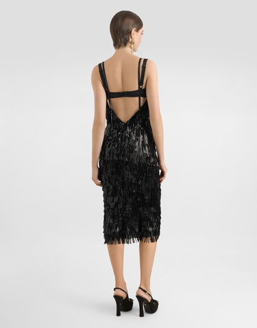 Šaty Dolce & Gabbana Dolce & Gabbana Sequined Fringe Slip Dress Čierna | F6TOKTGDC0GS9000, 2