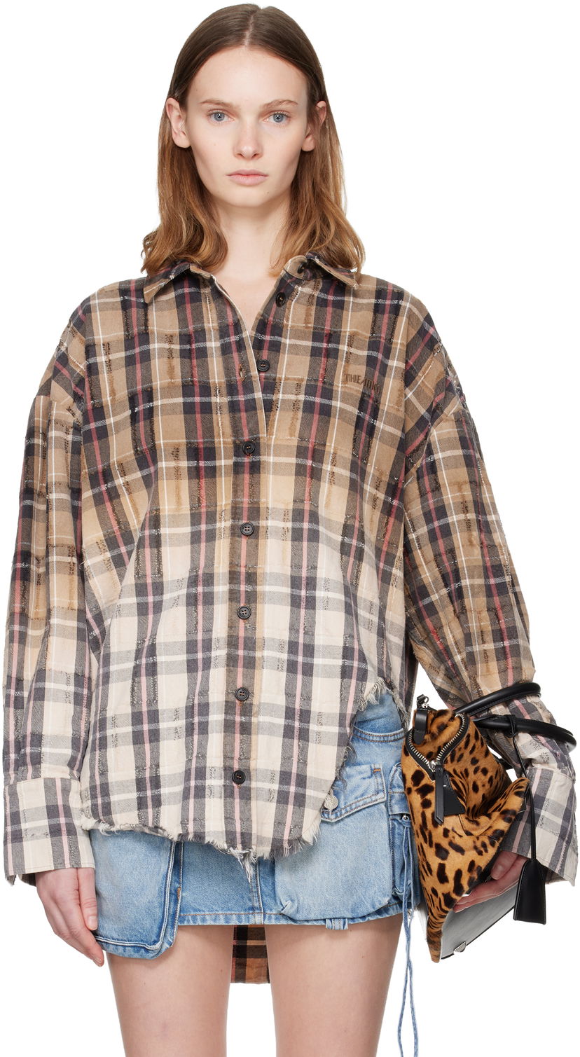 Košeľa The Attico Diana Oversized Distressed Plaid Long-Sleeve Shirt Rôznofarebný | 251WCH00004 CCC116BR