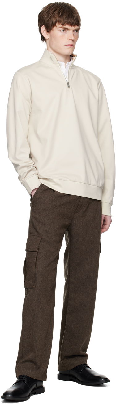 Mikina BOSS Cotton Blend Zip Neck Sweatshirt Čierna | 50543887, 3