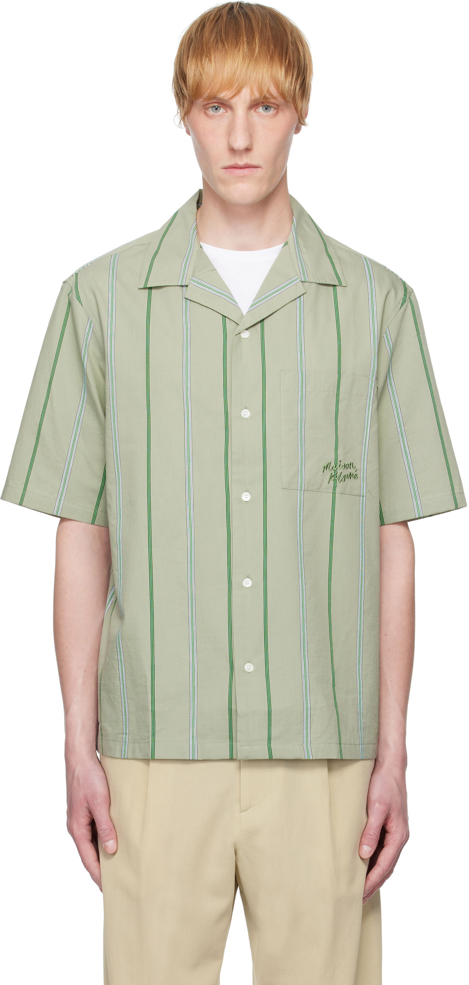 Košeľa MAISON KITSUNÉ Maison Kitsuné Resort Striped Shirt Zelené | OM00421WC5029, 0