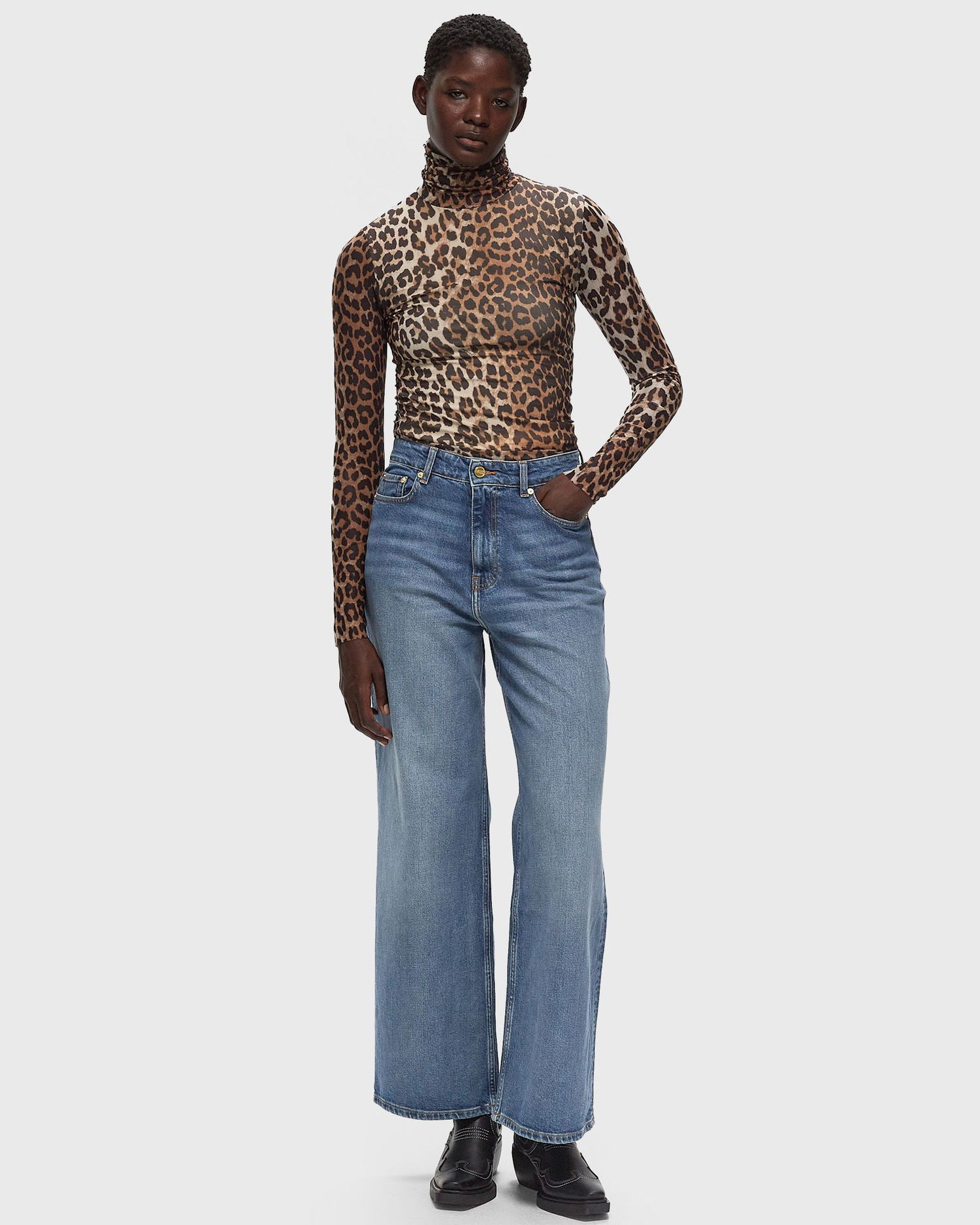 Tričko GANNI Printed Mesh Long Sleeve Rollneck Hnedá | T4122-943, 1