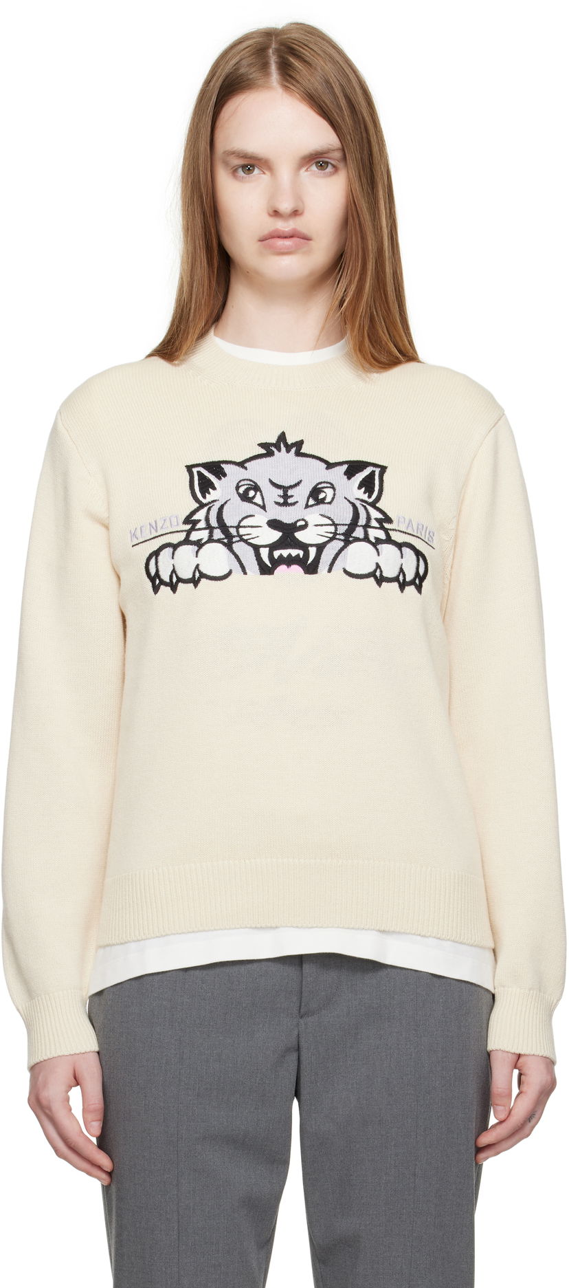 Sveter KENZO Kenzo Paris 'KENZO Happy Tiger' Sweater Béžová | FF62PU7233LI