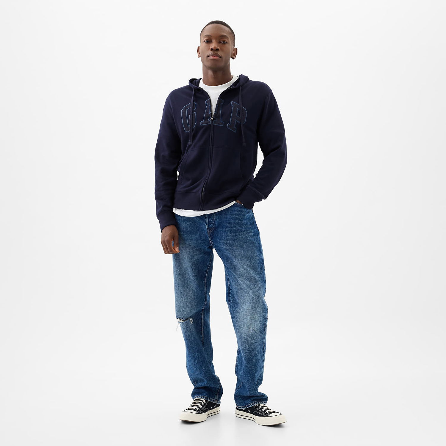 Mikina GAP French Terry Fullzip Logo Hoodie Tapestry Navy Navy | 868454-01, 1