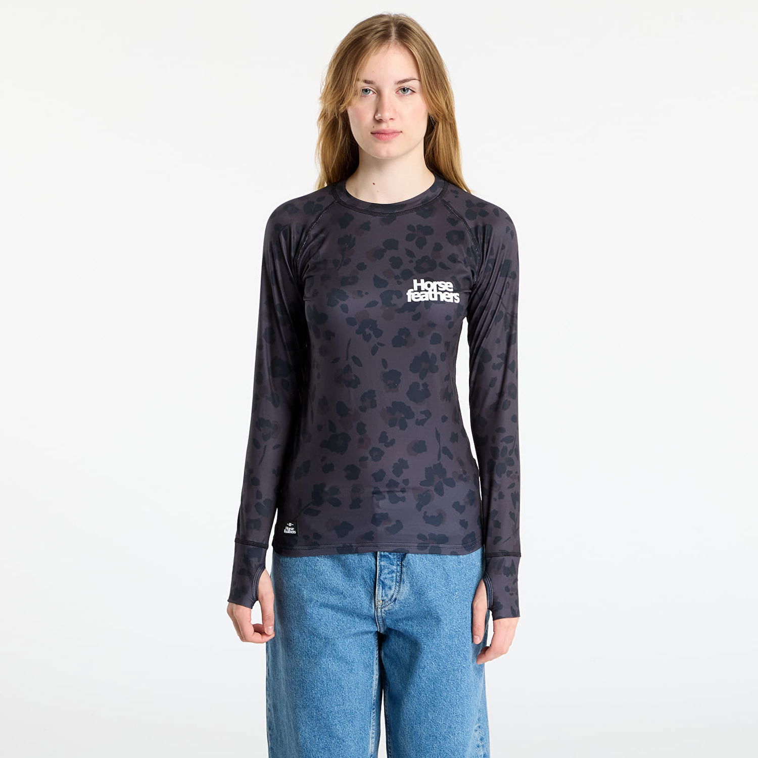 Tričko Horsefeathers Long-Sleeve Top Mirra Floral Cheetah with Thumbholes Čierna | SW927E, 0
