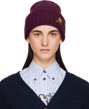 Kulicha GANNI Embroidered Logo Ribbed Wool Knit Beanie Vínová | A6930, 0