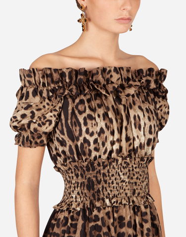 Šaty Dolce & Gabbana Short Off-the-Shoulder Ruffled Smocked Tiered Leopard-Print Poplin Dress Rôznofarebný | F6A0UTHS5E3HY13M, 3