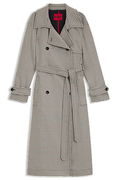 Houndstooth double-breasted trench coat with belt
