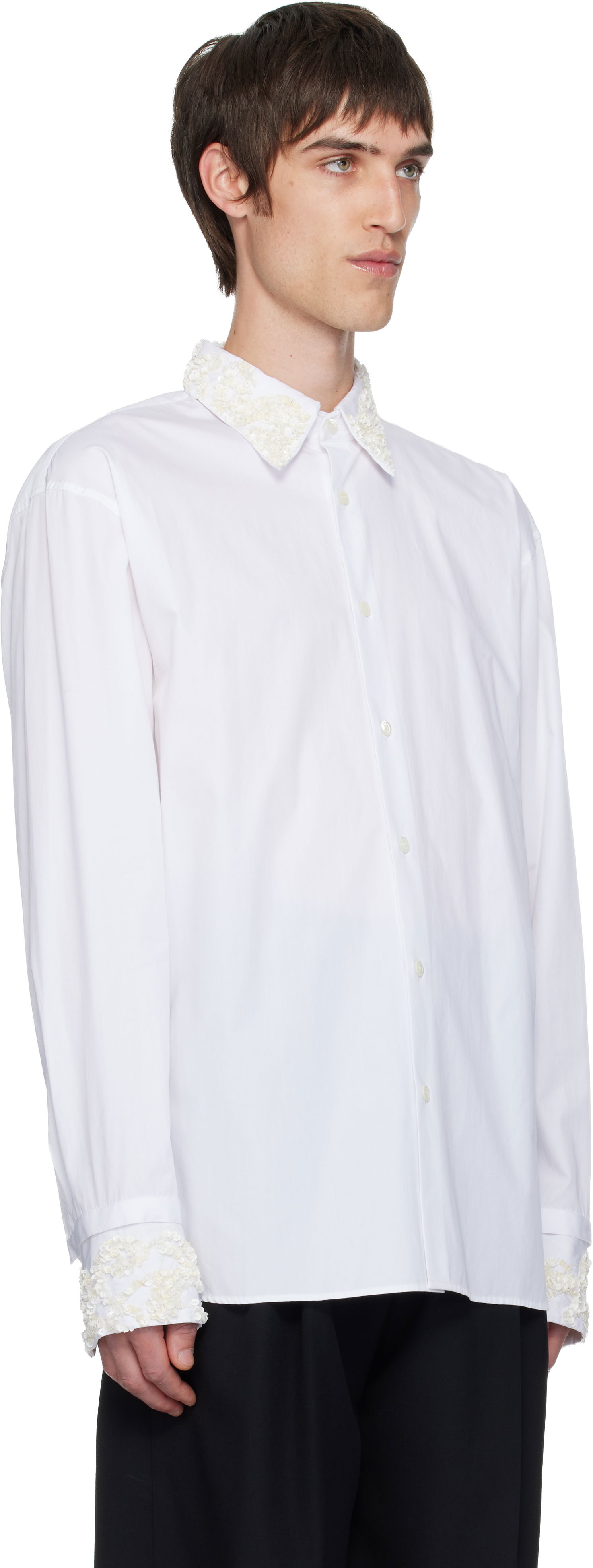 Košeľa Dries Van Noten Dries Van Noten Sequined Collar and Cuff Shirt Biela | 252-020739-2293, 1