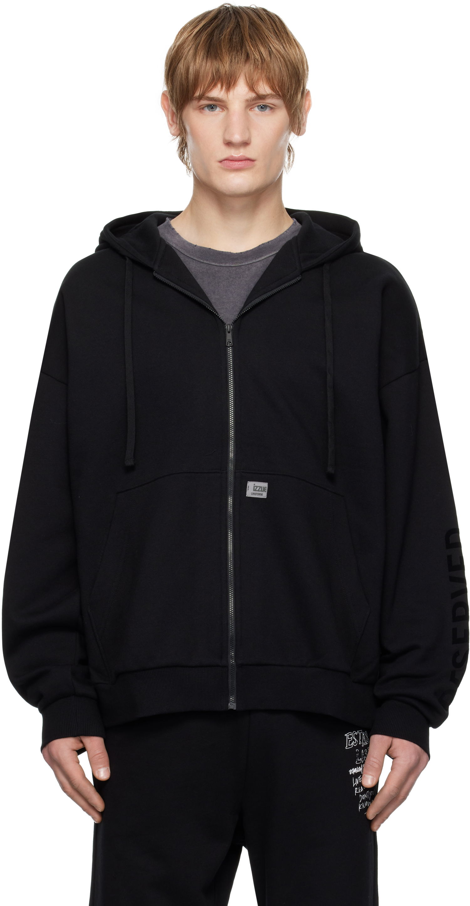 Mikina izzue Quilted Back Zip-Up Hoodie Čierna | IZXSWN3525W4NBKX, 0