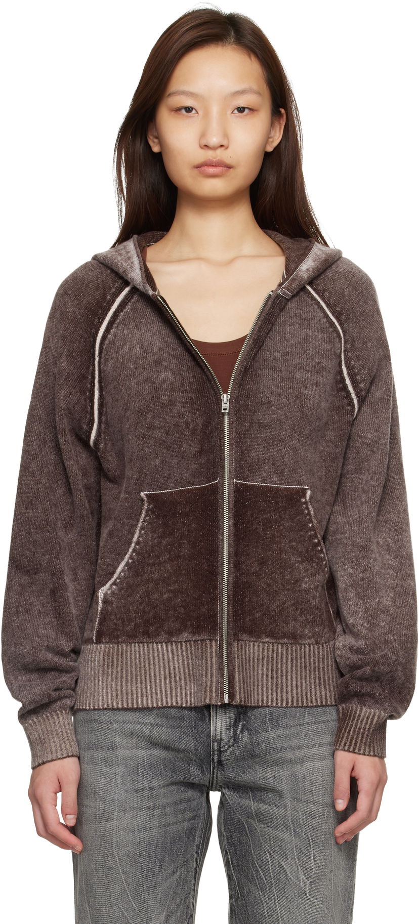 Mikina Acne Studios Zipper Hoodie Hnedá | B60386-
