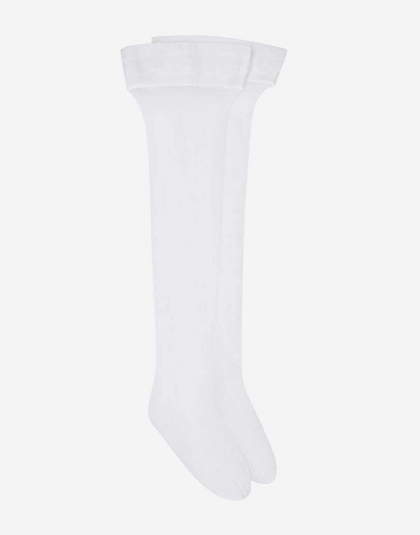 Ponožky Dolce & Gabbana Sheer Thigh-High Logo-Knit Socks Biela | O4A70TONO28W0800