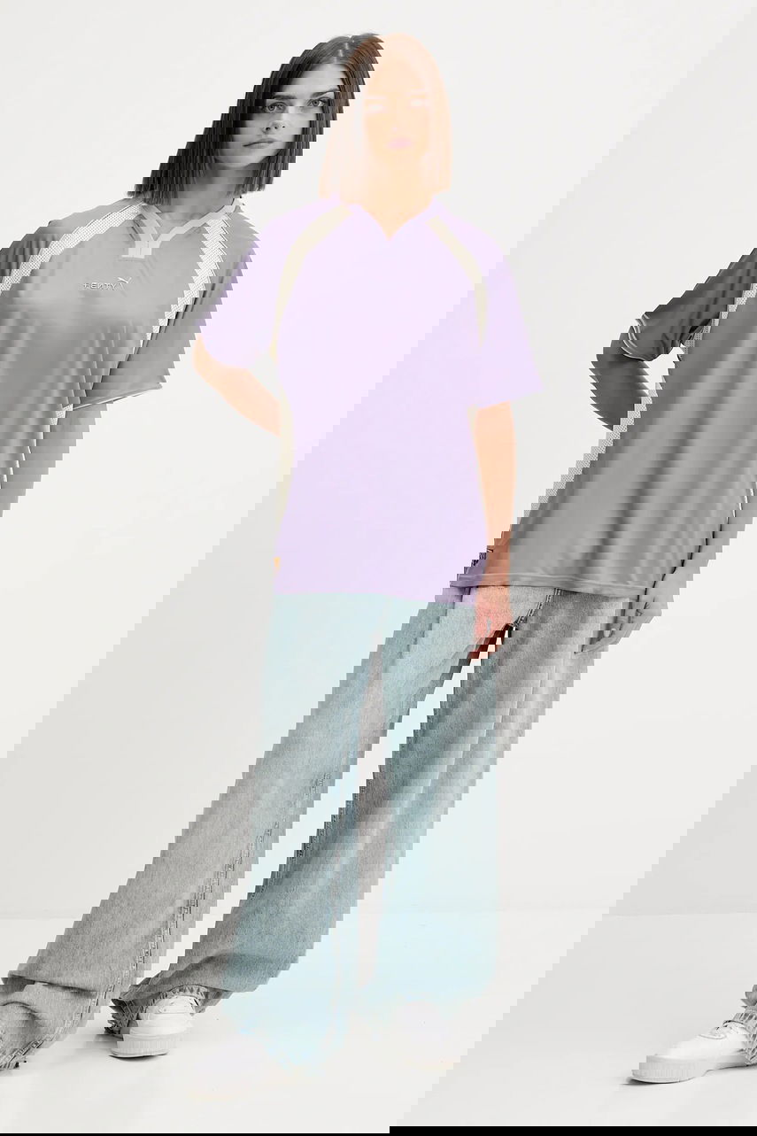 Tričko Puma FENTY V-Neck Oversized Mesh Panel T-Shirt Fialová | 635638, 1