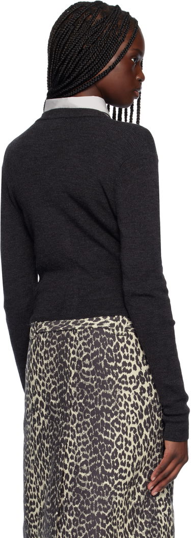 Sveter GANNI Ganni Mini Ribbed Merino Cardigan Šedá | K2474, 2