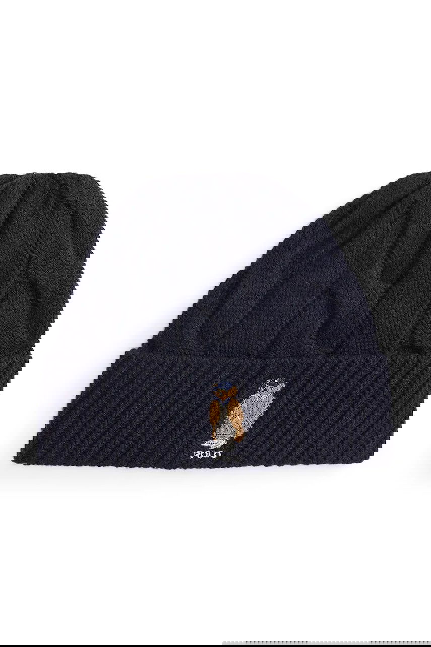 Kulicha Polo by Ralph Lauren Polo Ralph Lauren Cable-Knit Beanie with Polo Bear Navy | 455981433, 0
