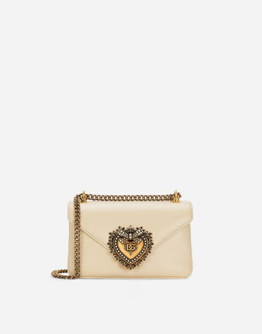 Taška cez rameno Dolce & Gabbana Leather Shoulder Bag with Jeweled Heart Béžová | BB7475AF9848H000, 0