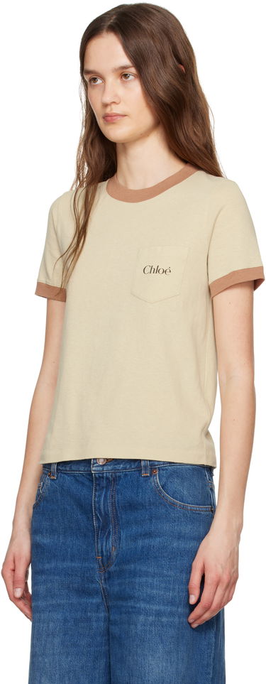 Tričko CHLOÉ Chloé Crew Neck Logo Pocket T-Shirt Béžová | CH25UJH04187, 3