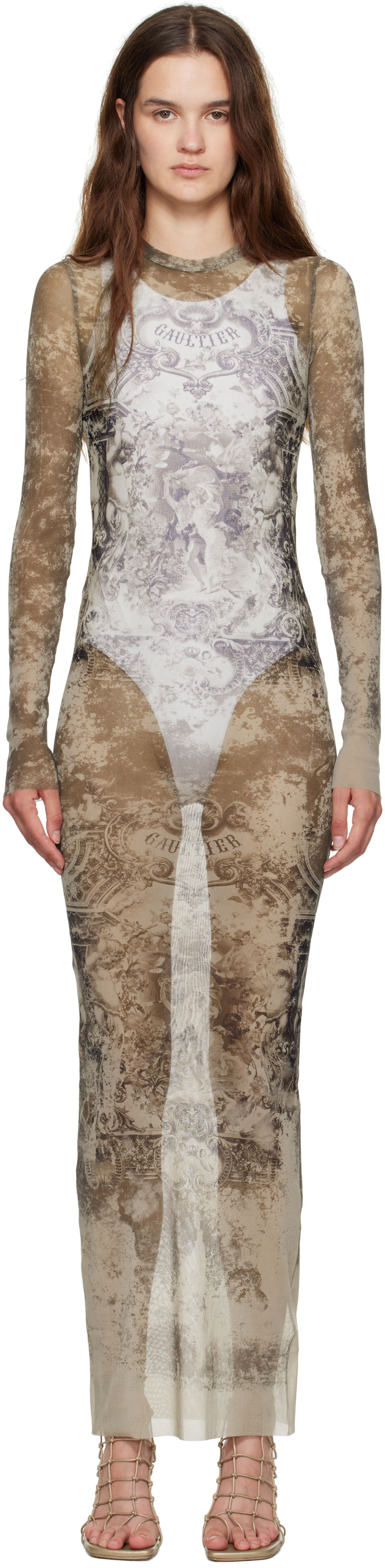 Šaty Jean Paul Gaultier Jean Paul Gaultier 'The Long Médaillon' Mesh Maxi Dress Béžová | 25/03-W-DR023-M006P-6965, 0