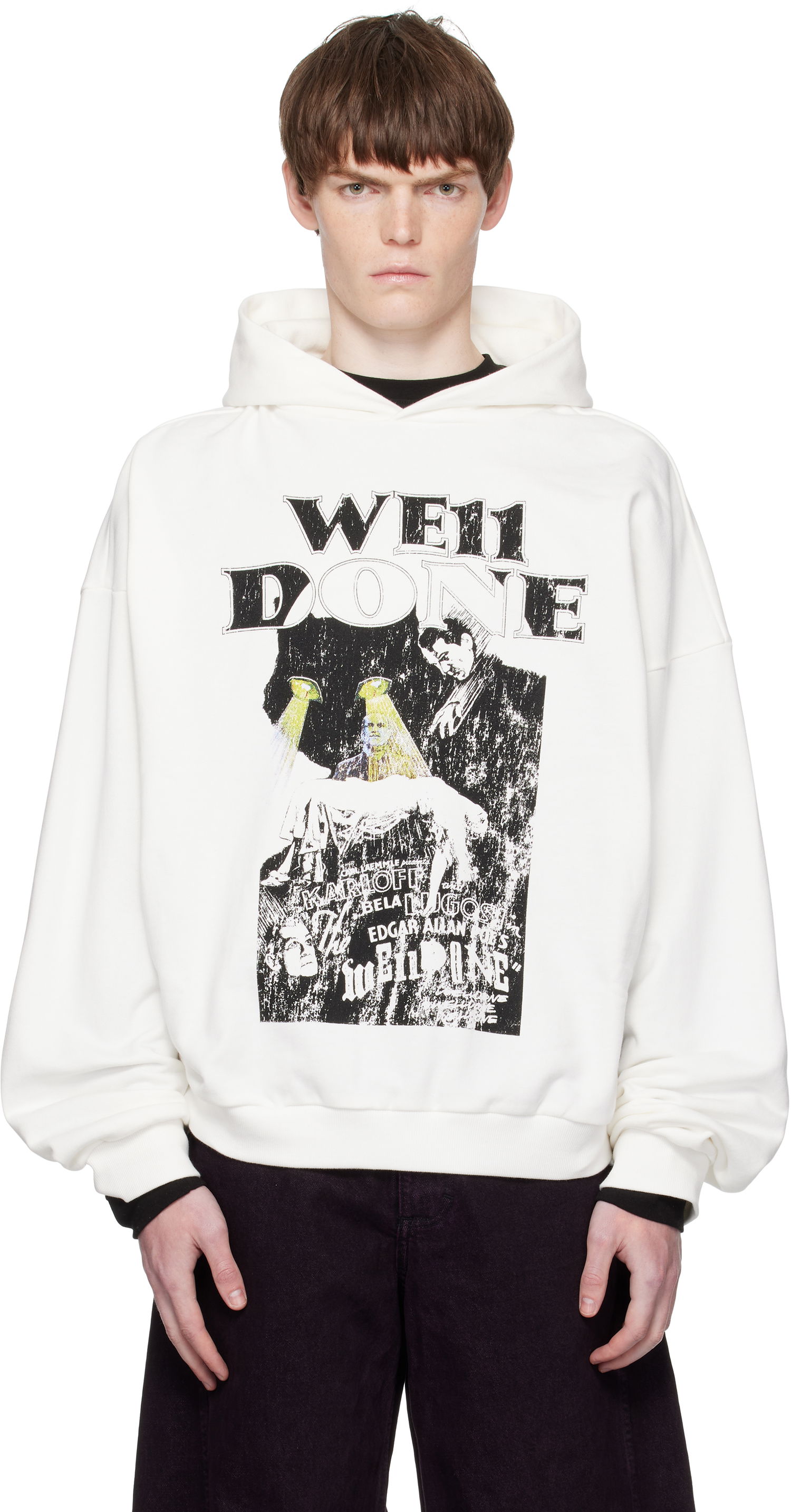 Mikina We11done We11done Cat Poster Graphic Hoodie Biela | WD-TH2-25-837-U-WH, 0