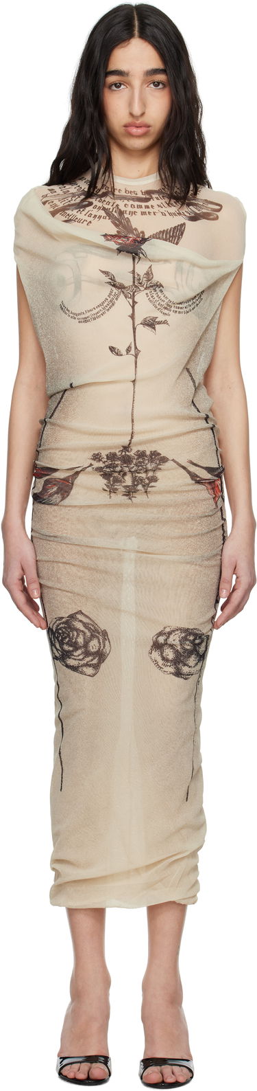 Šaty Jean Paul Gaultier Jean Paul Gaultier 'The Tattoo Rose and Bird' Maxi Dress Béžová | 25/34-F-RO386-T583-030030, 0