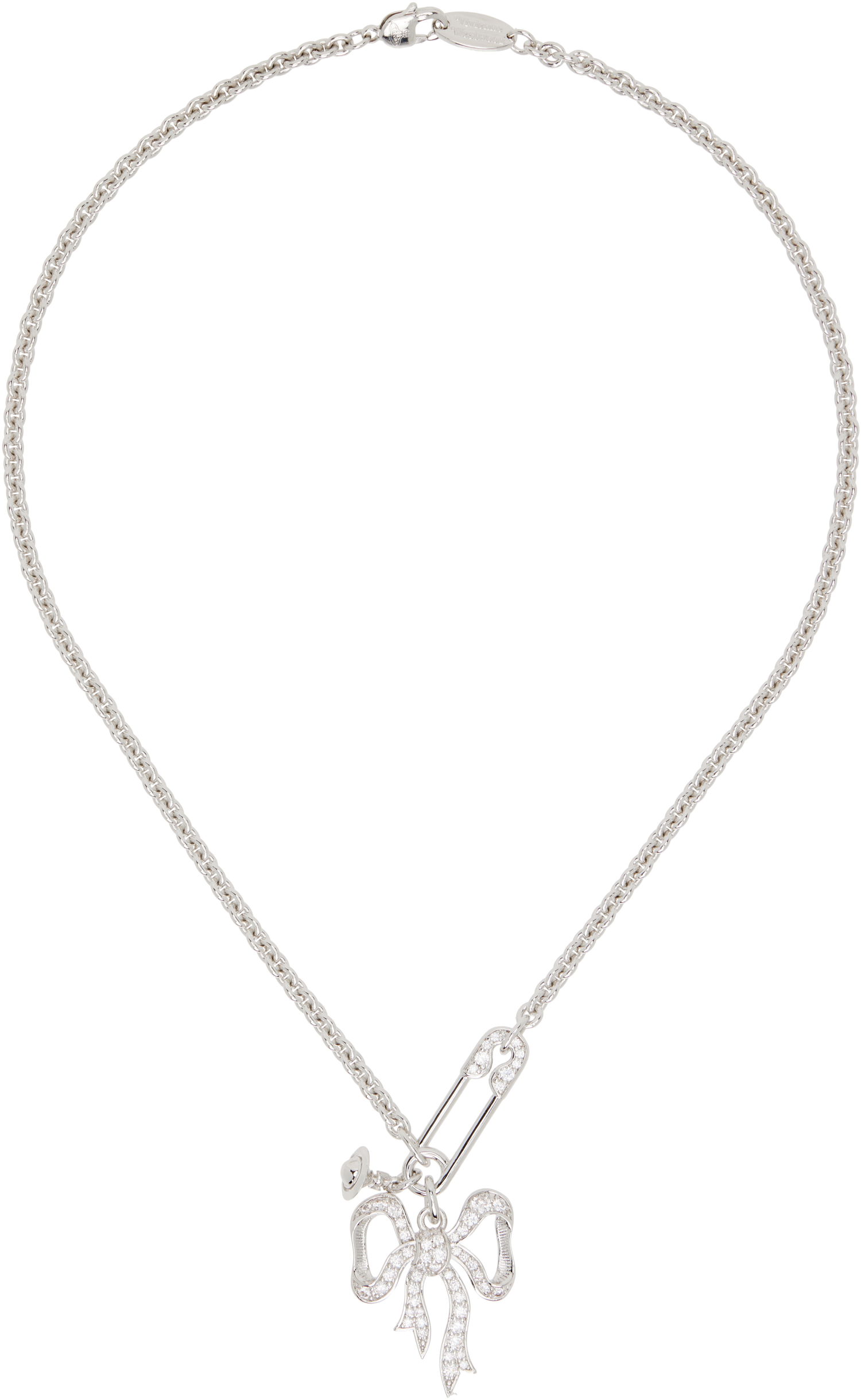 Náhrdelník Vivienne Westwood Lilith Rhinestone Bow and Safety Pin Pendant Necklace Metalická | 630203H2-02P102-, 0