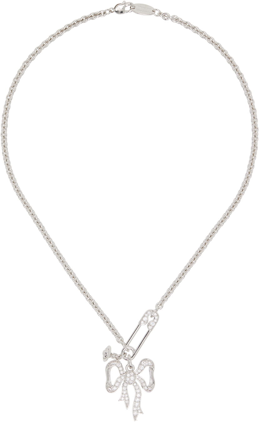Náhrdelník Vivienne Westwood Lilith Rhinestone Bow and Safety Pin Pendant Necklace Metalická | 630203H2-02P102-