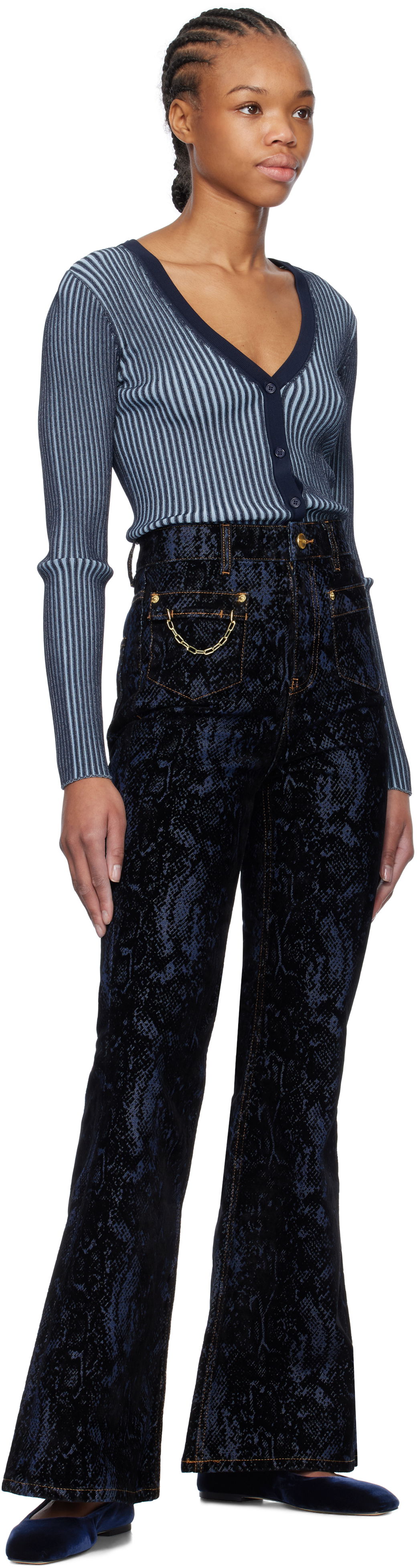 GANNI Goddi Snake Print Flare Jeans