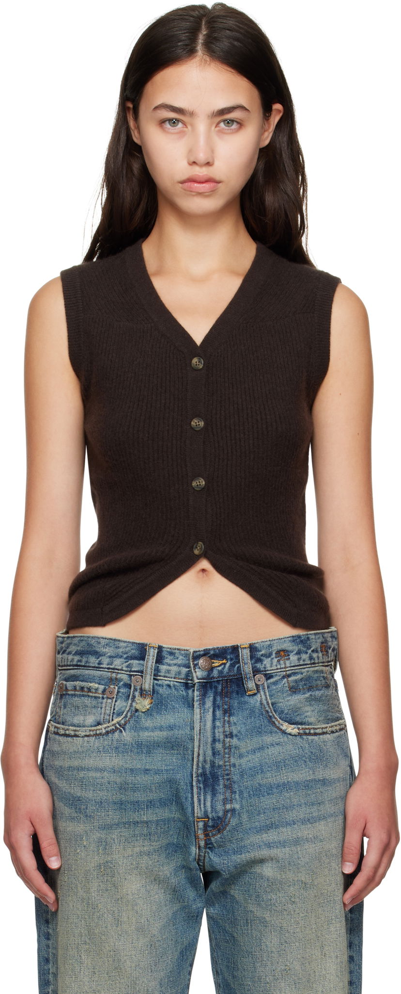 Vesta R13 R13 Ribbed Wrap Around Vest Hnedá | R13WY308-Y210A