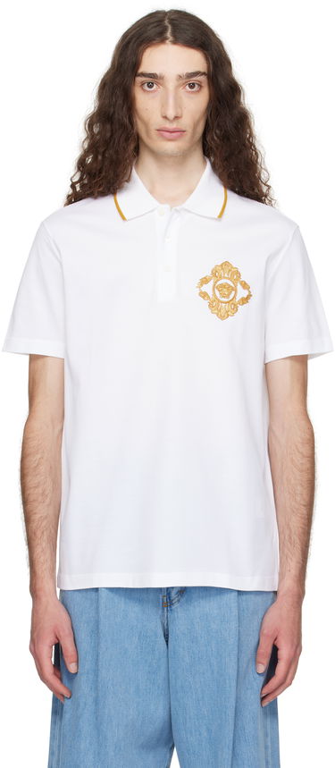 Polo tričko Versace Versace Embroidered Architectural Baroque Polo Biela | 1013906_1A14973, 0