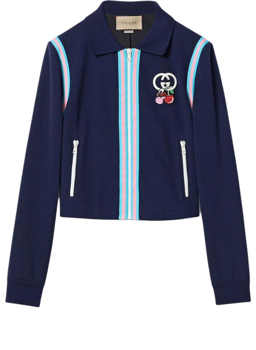 Sveter Gucci Cotton Piquet Zip Cardigan With Cherry Patch Modrá | 781828-XJGIT-4298