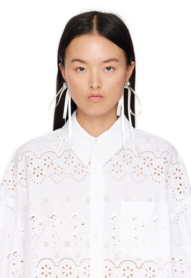 Náušnice Simone Rocha Simone Rocha Double Ended Daisy Bow Ribbon Earrings Biela | ERG497 0906, 2